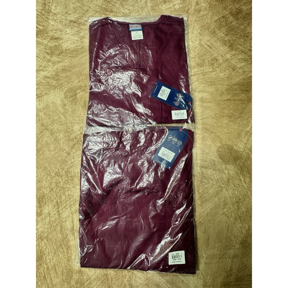 Full Set Cherokee Workwear Unisex Traditional Scrubs Pant & Top Wine NWT